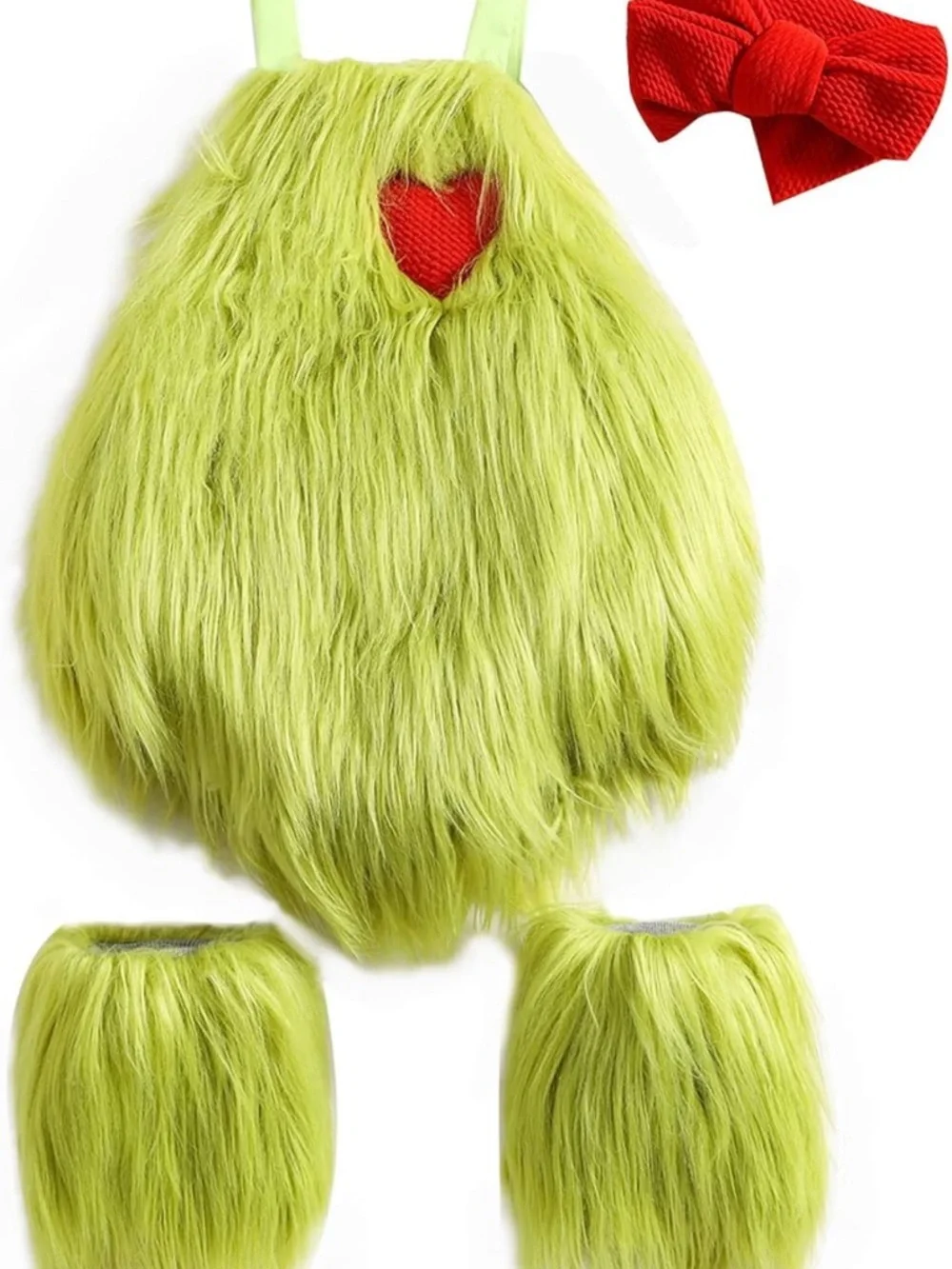 Green Fuzzy Monster Kids Costume with Red Heart Accent